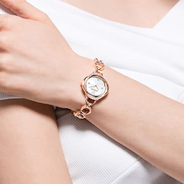Crystal Flower 腕表, 瑞士制造, 金属手链, 玫瑰金色调, 玫瑰金色调润饰 - Swarovski, 5547626