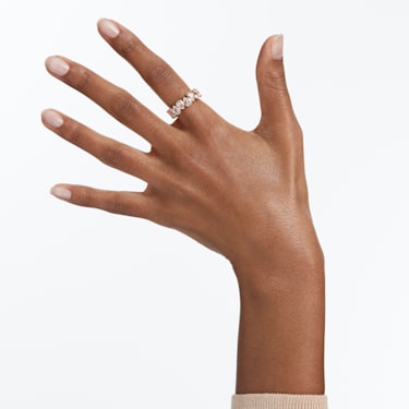 Vittore 戒指, 水滴切割, 白色, 镀玫瑰金色调 - Swarovski, 5585425