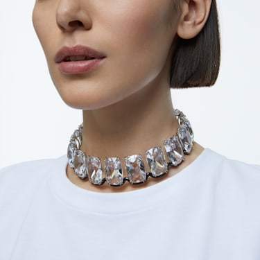 Harmonia 束颈项链, 超大悬浮仿水晶, 白色, 混合金属润饰 - Swarovski, 5600035