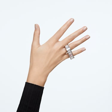 Matrix 戒指, 长方形切割, 白色, 镀铑 - Swarovski, 5600787