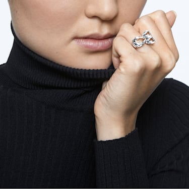 Millenia 个性戒指, 梨形切割, 白色, 镀铑 - Swarovski, 5609000