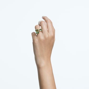 Millenia 开口戒指, 八角形切割, 绿色, 镀金色调 - Swarovski, 5614923