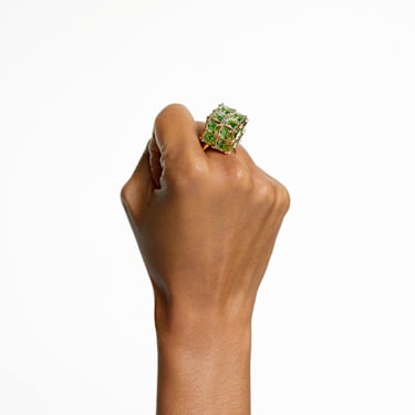 Curiosa 个性戒指, 方形切割, 绿色, 镀金色调 - Swarovski, 5630298