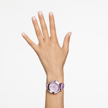 Octea Lux Chrono 腕表, 瑞士制造, 真皮表带, 紫色, 玫瑰金色调润饰 - Swarovski, 5632263