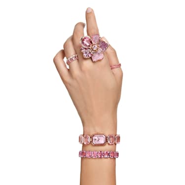 Matrix 戒指, 长方形切割, 粉红色, 镀玫瑰金色调 - Swarovski, 5648287