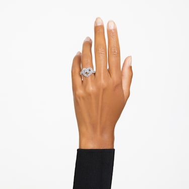 Matrix 个性戒指, 混合切割, 心形, 白色, 镀铑 - Swarovski, 5648293