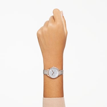 Attract 腕表, 瑞士制造, 幸运草, 真皮表带, 灰色, 玫瑰金色调润饰 - Swarovski, 5653350