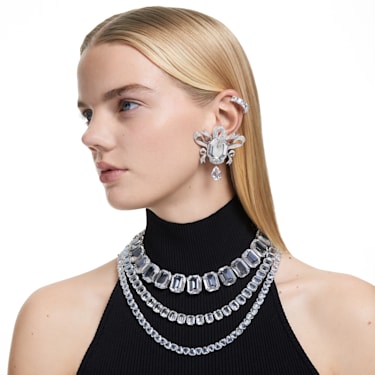 Millenia 夹式耳环, 方形切割, 白色, 镀铑 - Swarovski, 5654557