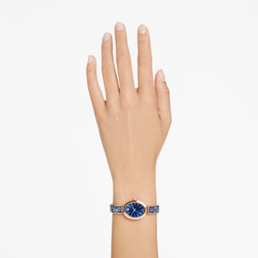 Crystal Rock Oval 腕表, 瑞士制造, 仿水晶手链, 蓝色, 玫瑰金色调润饰 - Swarovski, 5656822