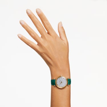 Crystalline Wonder 腕表, 瑞士制造, 真皮表带, 绿色, 金色调润饰 - Swarovski, 5656893