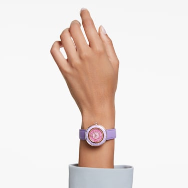 Crystalline Lustre 腕表, 瑞士制造, 真皮表带, 紫色, 玫瑰金色调润饰 - Swarovski, 5656896