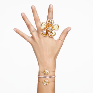 Matrix 戒指, 圆形切割, 黄色, 镀金色调 - Swarovski, 5658665