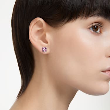 Birthstone 耳钉, 方形切割, 二月, 紫色, 镀铑 - Swarovski, 5660797