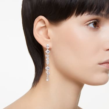 Mesmera 水滴形耳环, 非对称设计, 混合切割, 短, 白色, 镀铑 - Swarovski, 5661687