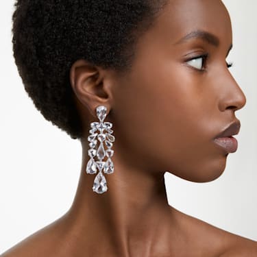 Mesmera 夹式耳环, 混合切割、垂饰, 白色, 镀铑 - Swarovski, 5661691