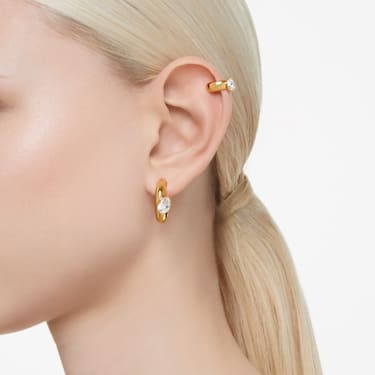 Dextera 大圈耳环连耳骨夹, 套装（3）、梨形切割, 白色, 镀金色调 - Swarovski, 5663262