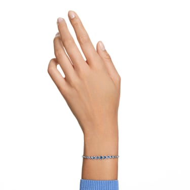 Emily 手链, 混合式圆形切割, 蓝色, 镀铑 - Swarovski, 5663394