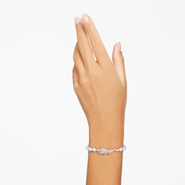 Nice 手链, 磁扣, 羽毛, 白色, 镀玫瑰金色调 - Swarovski, 5663481