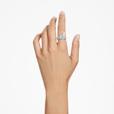 Hyperbola 个性戒指, 混合切割, 双条带纹, 白色, 镀铑 - Swarovski, 5665341