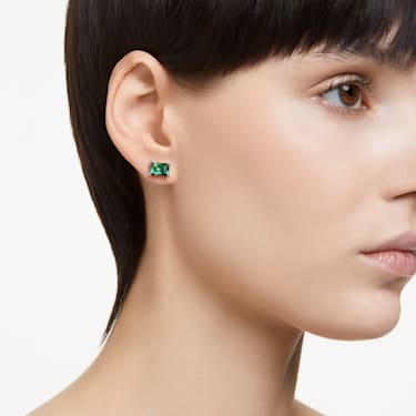 Matrix 水滴形耳环, 混合切割, 绿色, 镀铑 - Swarovski, 5665786