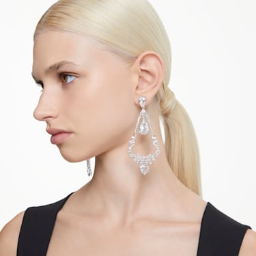 Mesmera 夹式耳环, 混合切割、垂饰, 白色, 镀铑 - Swarovski, 5665827