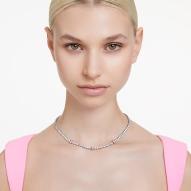 Matrix Tennis 项链, 混合切割, 粉红色, 镀铑 - Swarovski, 5666165