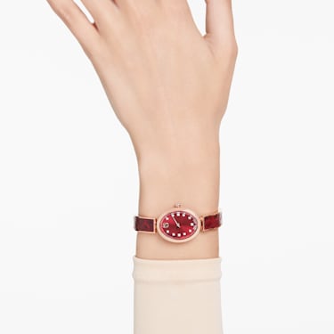 Crystal Rock Oval 腕表, 瑞士制造, 金属手链, 红色, 玫瑰金色调润饰 - Swarovski, 5675998