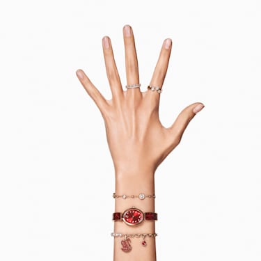 Crystal Rock Oval 腕表, 瑞士制造, 金属手链, 红色, 玫瑰金色调润饰 - Swarovski, 5675998
