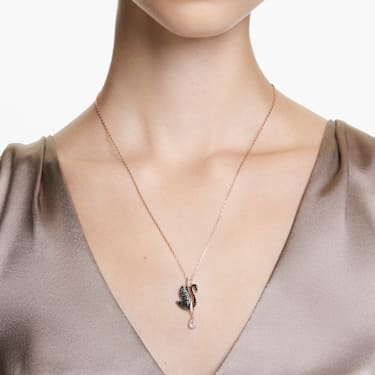 Swarovski Swan 链坠, 天鹅, 黑色, 镀玫瑰金色调 - Swarovski, 5678045