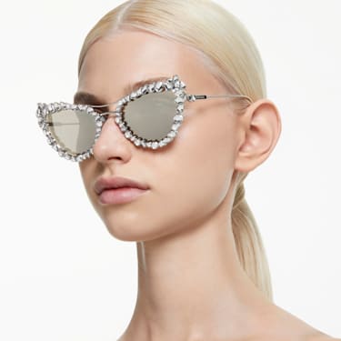 二合一夹式太阳眼镜, 宣言、猫眼形状, SK7011, 白色 - Swarovski, 5679552