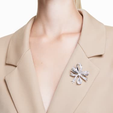 Hyperbola 胸针, 蝴蝶结, 白色, 镀铑 - Swarovski, 5680678