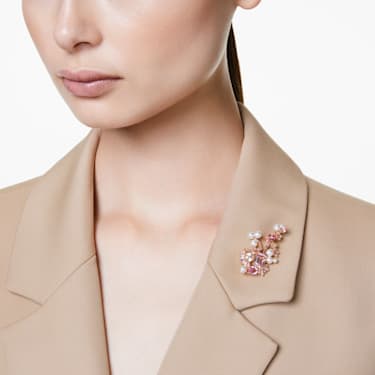 Gema 胸针, 混合切割, 花朵, 粉红色, 镀金色调 - Swarovski, 5688478