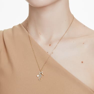 Idyllia 链坠, 仿水晶珍珠, 海马, 白色, 镀金色调 - Swarovski, 5690874