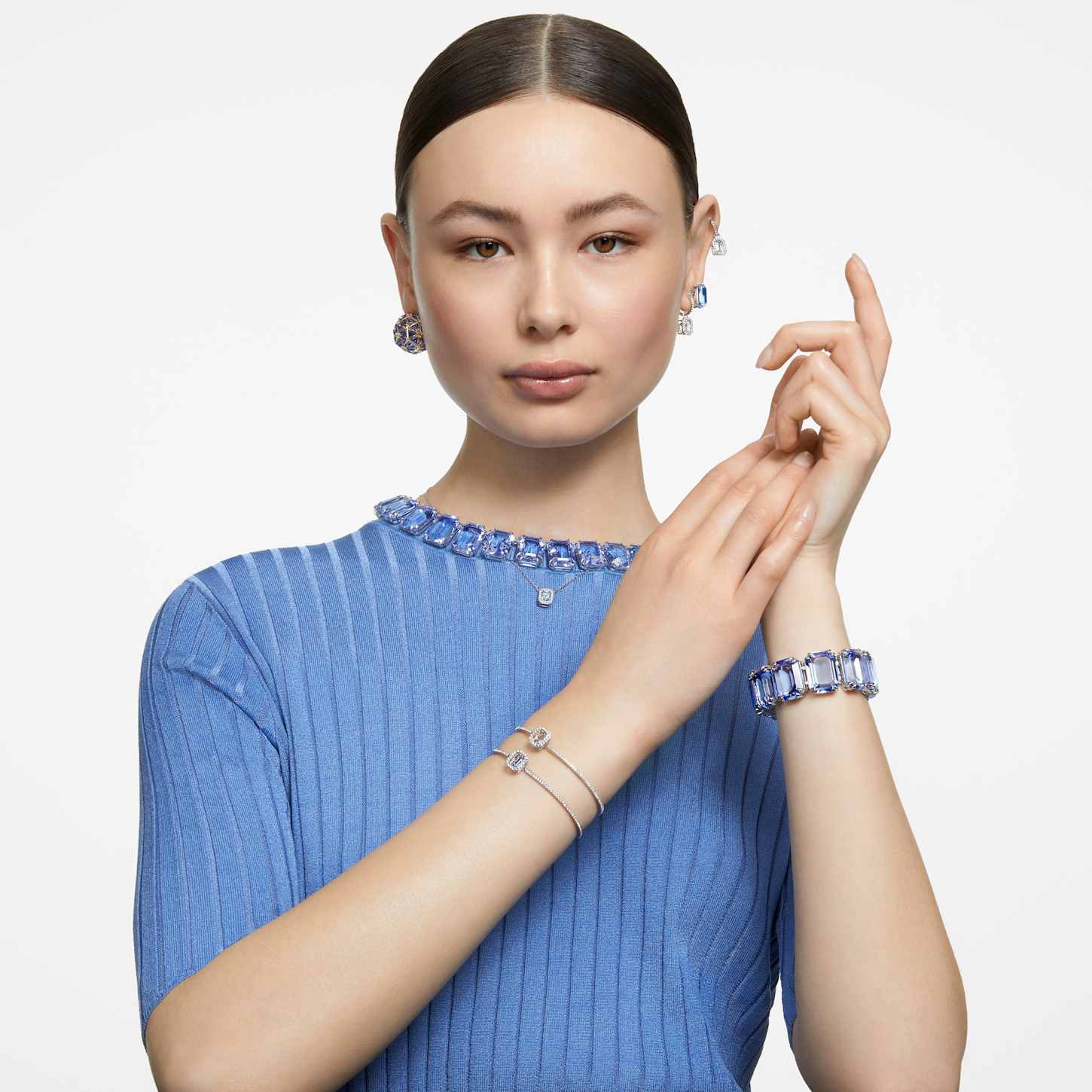 millenia 手镯, 八角形切割, 密镶, 蓝色, 镀铑 - swarovski, 5620556