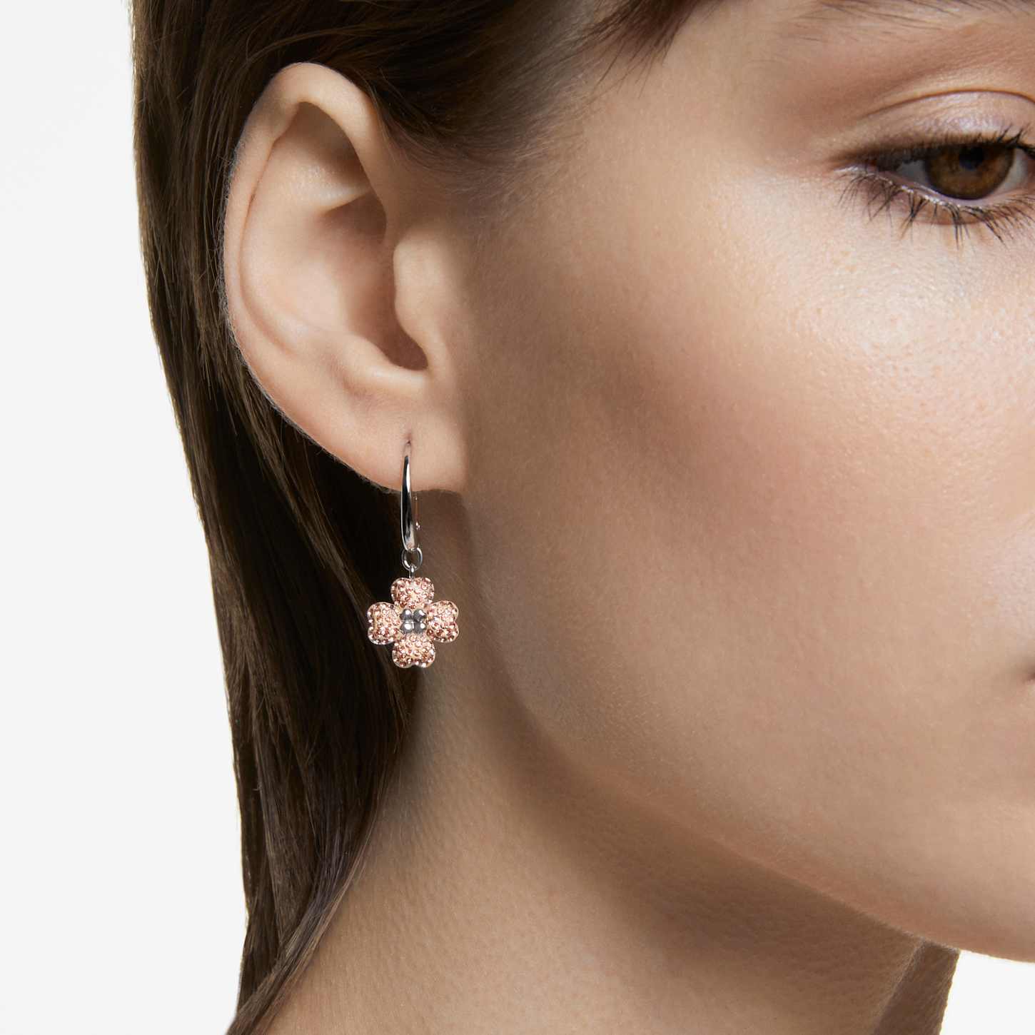 latisha 水滴形耳环, 花朵, 粉红色, 镀铑 - swarovski, 5636485
