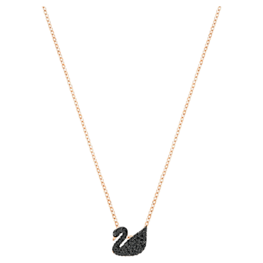 Swarovski Iconic Swan 链坠, 天鹅, 小号, 黑色, 镀玫瑰金色调 - Swarovski, 5204133