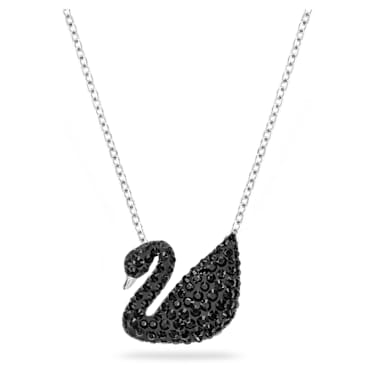 Swarovski Iconic Swan 链坠, 天鹅, 黑色, 镀铑 - Swarovski, 5347329