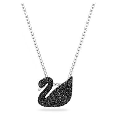 Swarovski Iconic Swan 链坠, 天鹅, 小号, 黑色, 镀铑 - Swarovski, 5347330