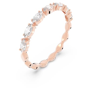 Vittore 戒指, 榄尖形切割, 白色, 镀玫瑰金色调 - Swarovski, 5366573