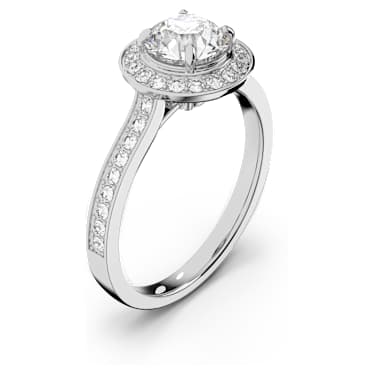 Angelic 戒指, 圆形切割, 白色, 镀铑 - Swarovski, 5409189