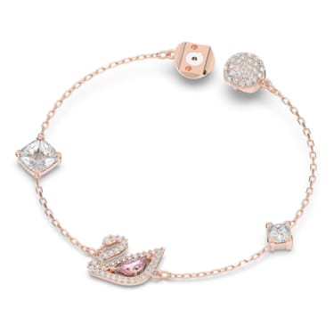 Dazzling Swan 手链, 磁扣, 天鹅, 粉红色, 镀玫瑰金色调 - Swarovski, 5485877