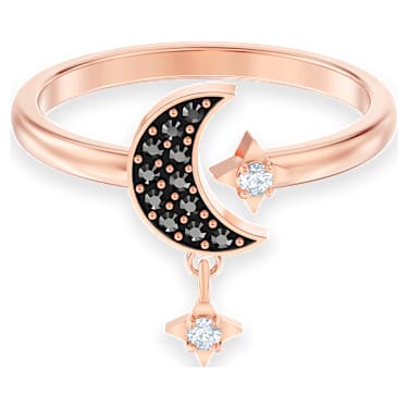 Swarovski Symbolic 开口戒指, 月、星, 黑色, 镀玫瑰金色调 - Swarovski, 5515665