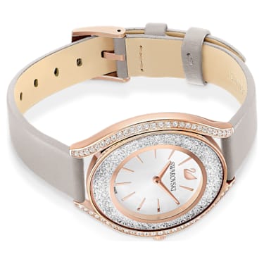 Crystalline Aura 腕表, 瑞士制造, 真皮表带, 灰色, 玫瑰金色调润饰 - Swarovski, 5519450