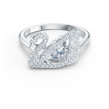 Dancing Swan 戒指, 天鹅, 白色, 镀铑 - Swarovski, 5534843