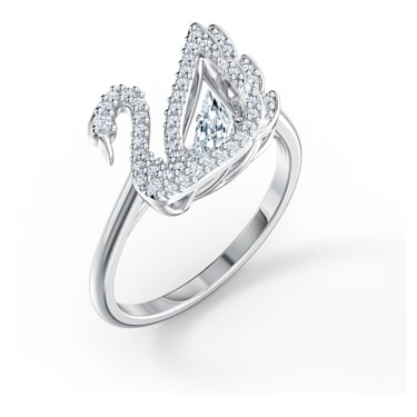 Dancing Swan 戒指, 天鹅, 白色, 镀铑 - Swarovski, 5534844