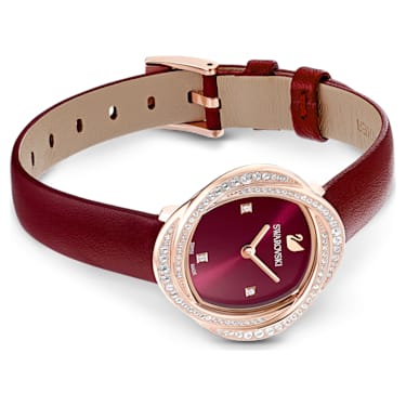 Crystal Flower 腕表, 瑞士制造, 真皮表带, 红色, 玫瑰金色调润饰 - Swarovski, 5552780