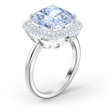 Angelic 戒指, 枕形切割, 蓝色, 镀铑 - Swarovski, 5572634