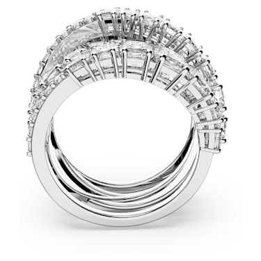 Twist Wrap 戒指, 混合切割, 白色, 镀铑 - Swarovski, 5584646