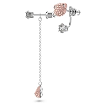 Teddy 水滴形耳环, 非对称设计, 熊, 粉红色, 镀铑 - Swarovski, 5597924
