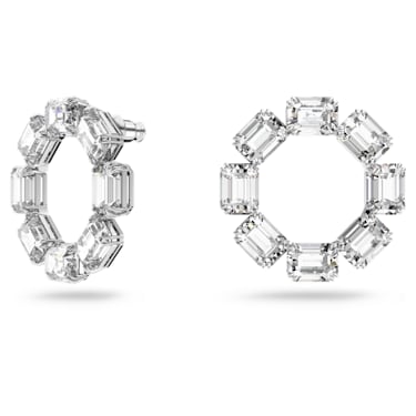 Millenia 大圈耳环, 八角形切割, 白色, 镀铑 - Swarovski, 5618629